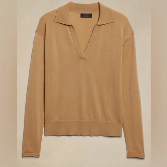 BANANA REPUBLIC MERINO‎ WOOL JOHNNY-COLLAR SWEATER NAVY NWT SIZE L - Picture 3 of 5